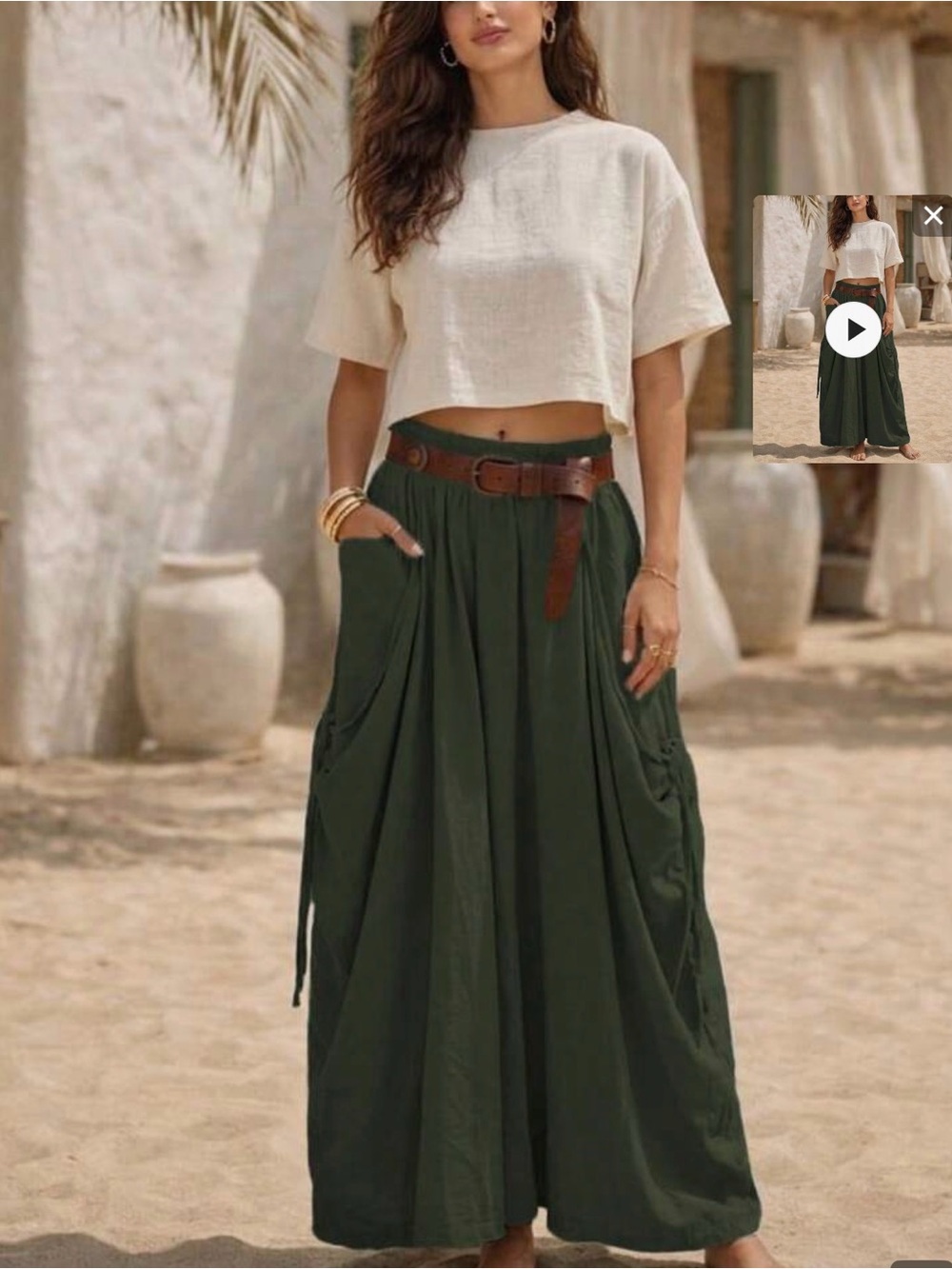 Source Unknown Olive Green Boho Maxi Skirt